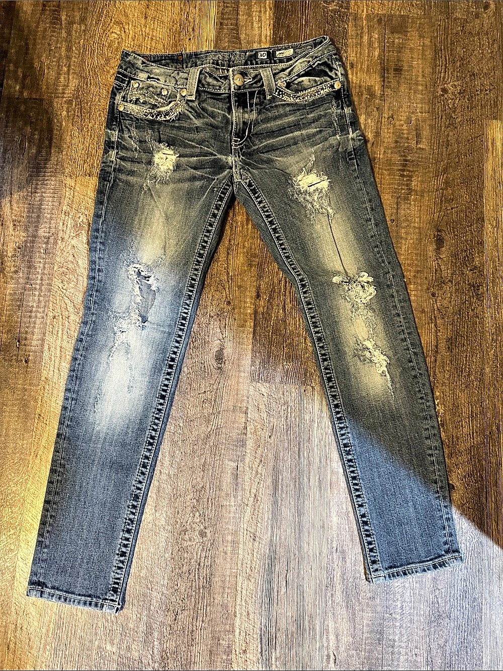Miss Me Cuffed Skinny Jeans Blue Waist 30